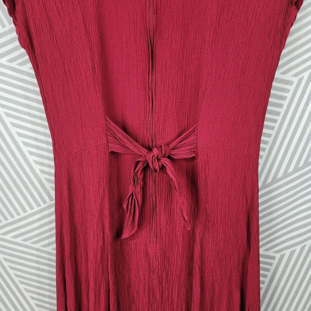 Vintage Wrap Top Dress size 10/12 Medium Grunge Modest Long Crinkle Red Midi - Picture 6 of 7